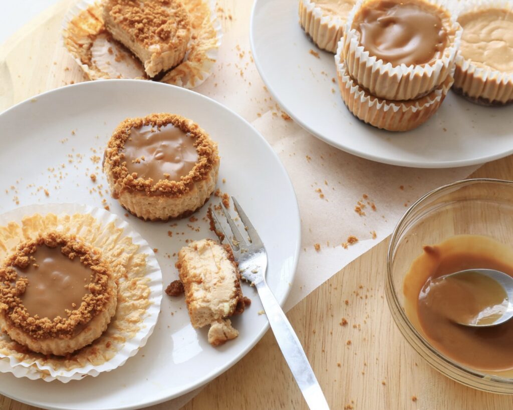 Completed mini protein Biscoff cheesecakes