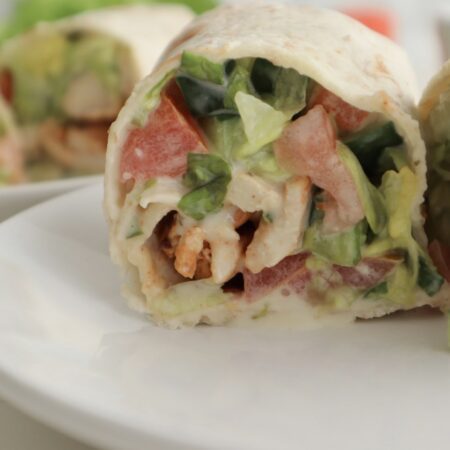 Close up shot of a healthy chicken wrap