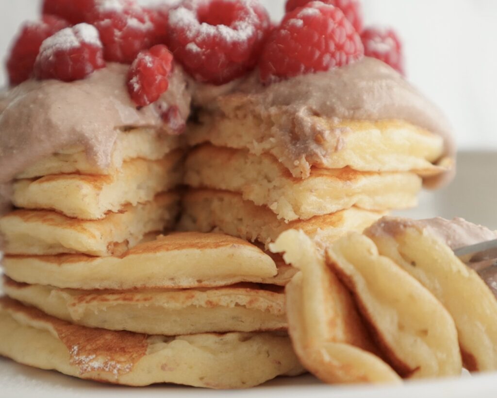 Inside view of a stack of healthy protein pancakes