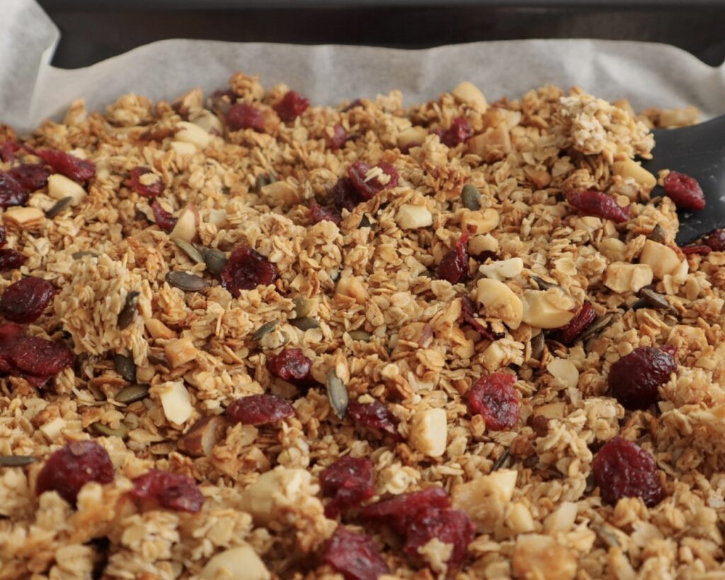 Brazil nut, cranberry and honey granola with seeds