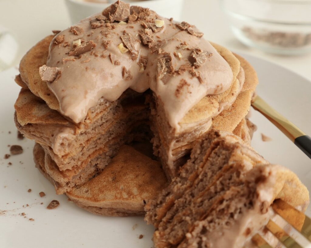 Inside view of fluffy chocolate pancakes