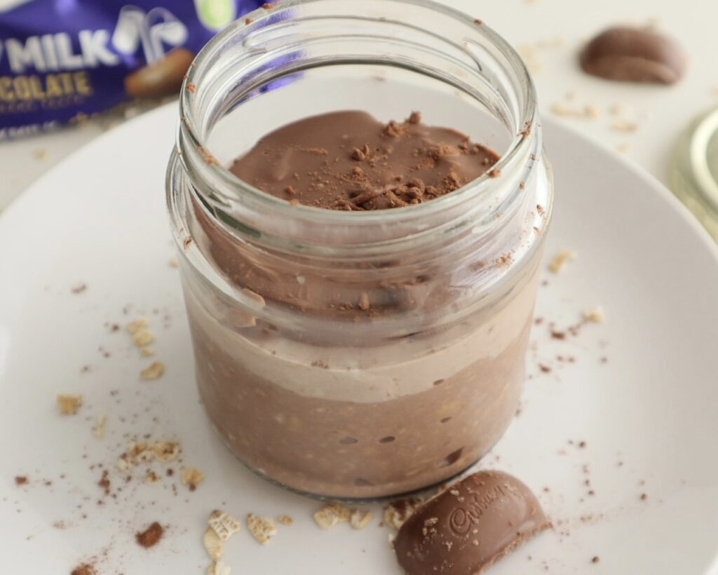 Chocolate Overnight Oats with chocolate shell