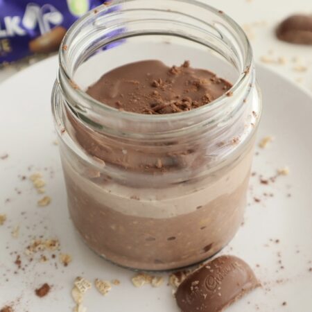 Chocolate Overnight Oats with chocolate shell