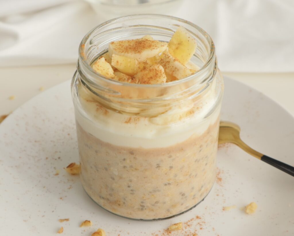 Final jar of overnight oatmeal with banana